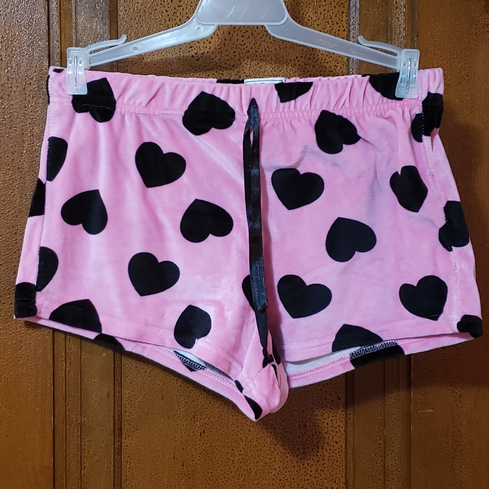 Pink with Black Hearts Velour Sleep Shorts